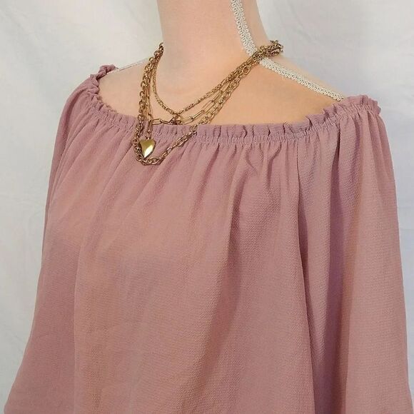 Love J Pink Blush Ruffled Off The Shoulder Smock Hem Blouse 1X - Picture 14 of 17